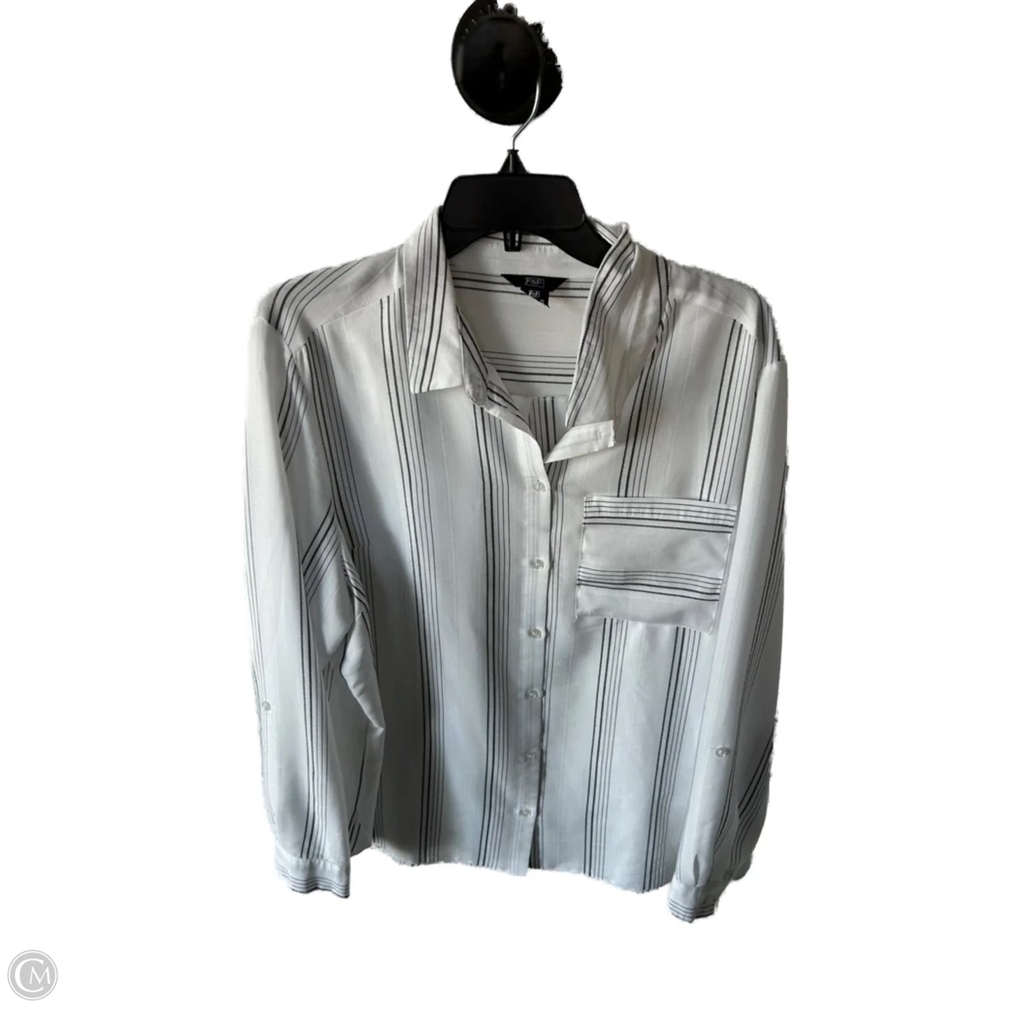 Top Long Sleeve By F&f In Black & White, Size: Xl