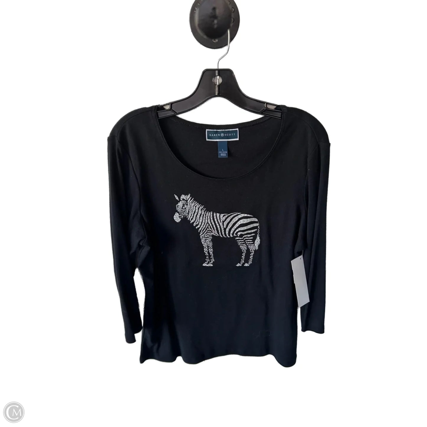 Top 3/4 Sleeve Basic By Karen Scott In Black, Size: L