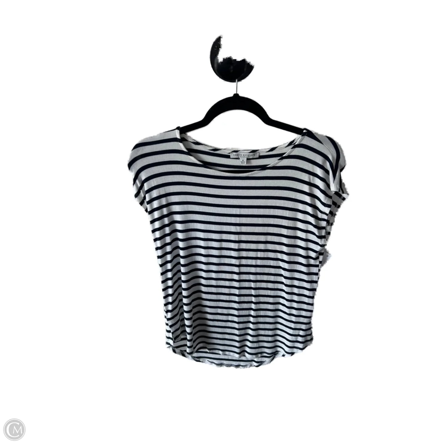 Top Short Sleeve By Green Envelope In Blue & White, Size: M