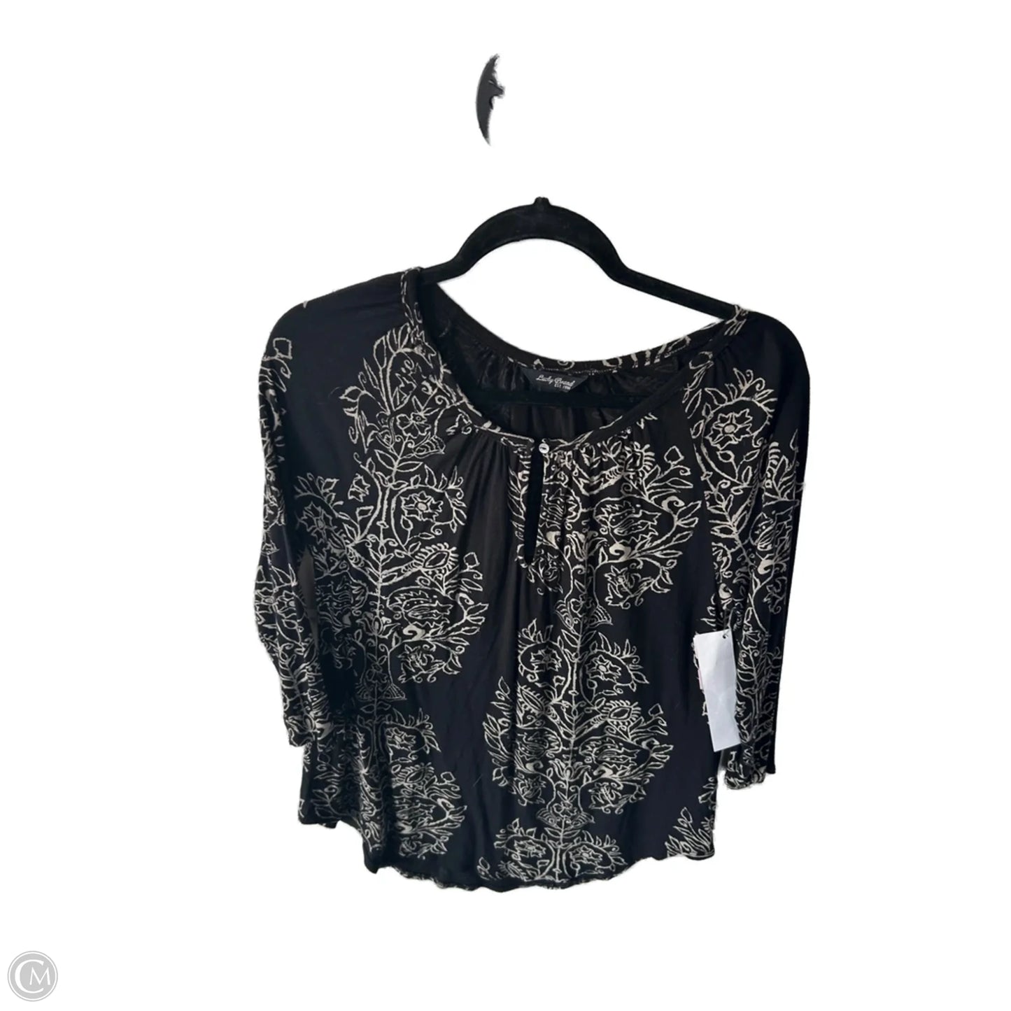 Top 3/4 Sleeve Basic By Lucky Brand In Black & Tan, Size: S