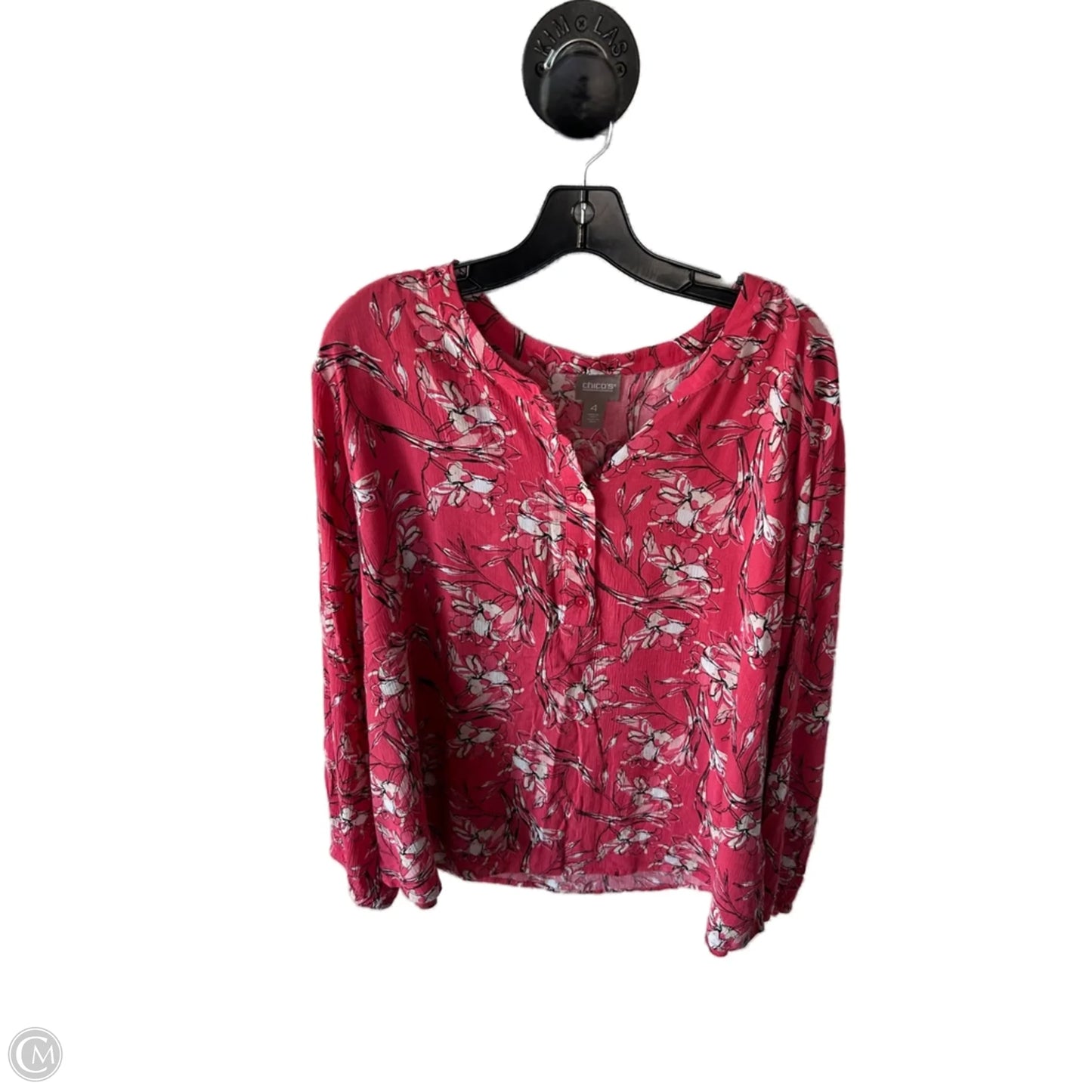 Top Long Sleeve By Chicos In Pink & White, Size: Xxl