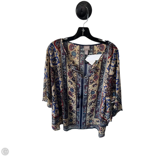 Top 3/4 Sleeve By Chicos In Blue & Tan, Size: S