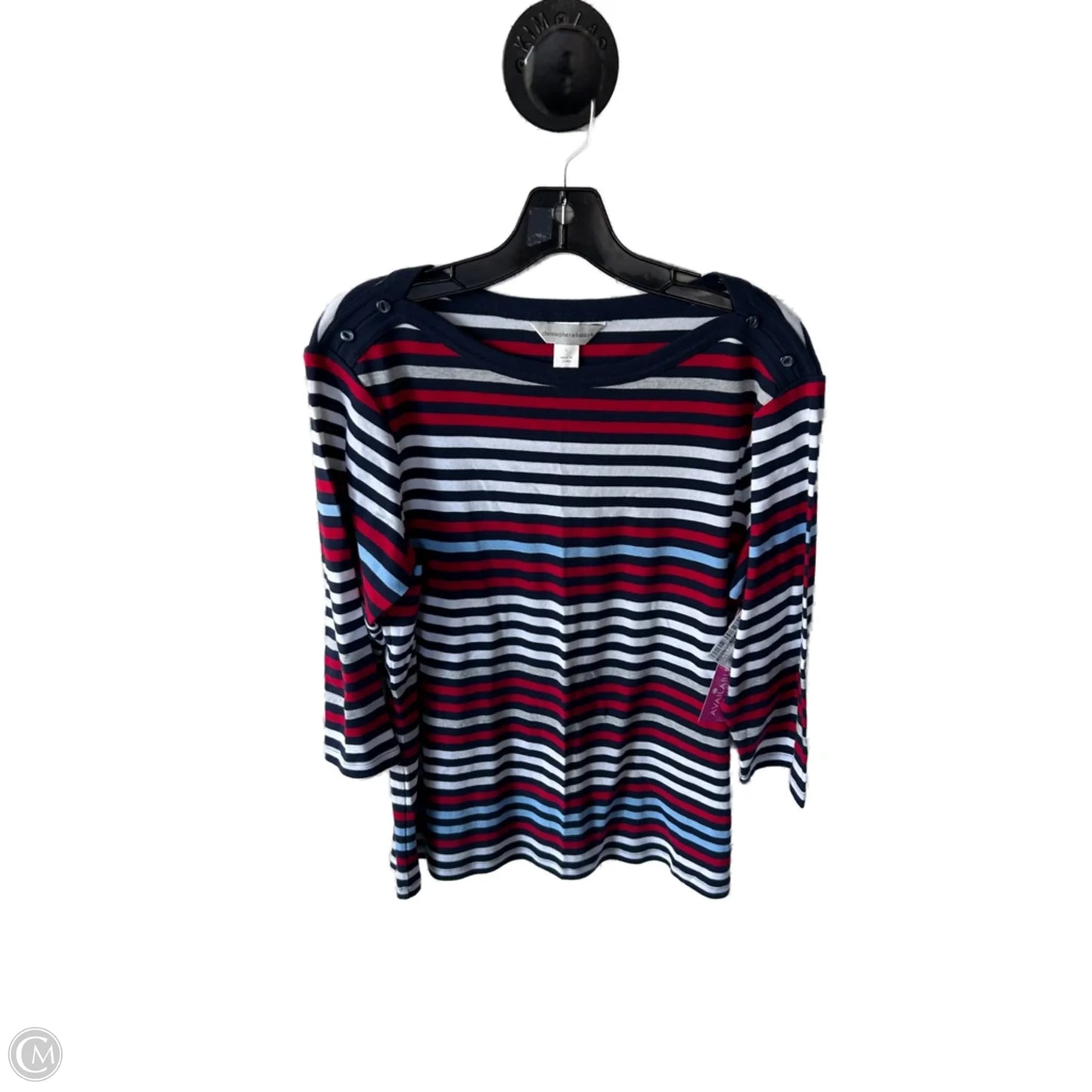 Top 3/4 Sleeve Basic By Christopher And Banks In Blue & Red, Size: L