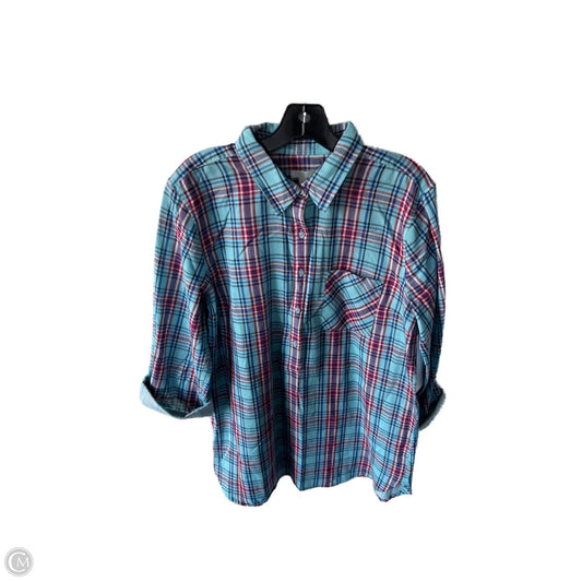 Top Long Sleeve By Talbots In Blue & Red, Size: L
