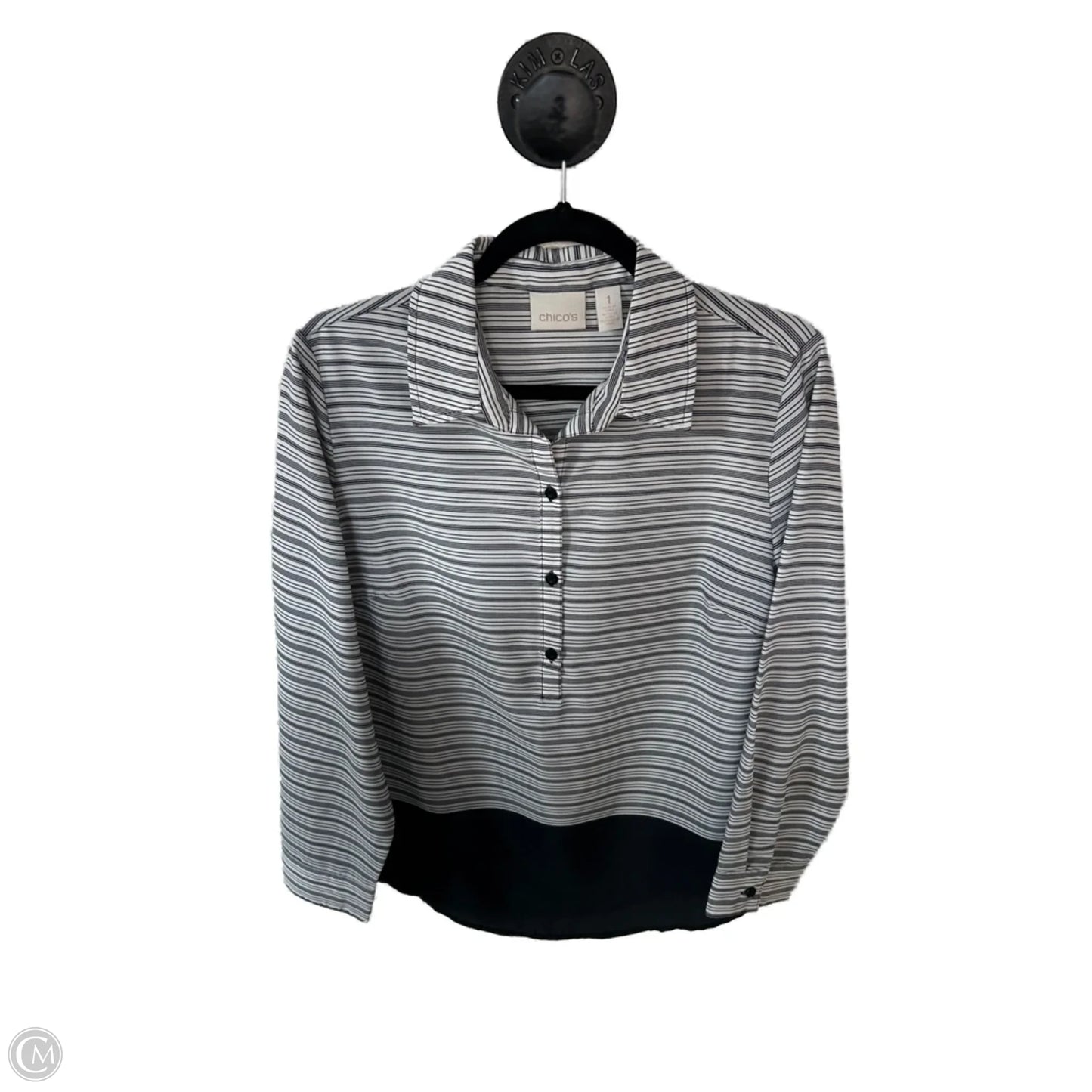 Top Long Sleeve By Chicos In Black & White, Size: M
