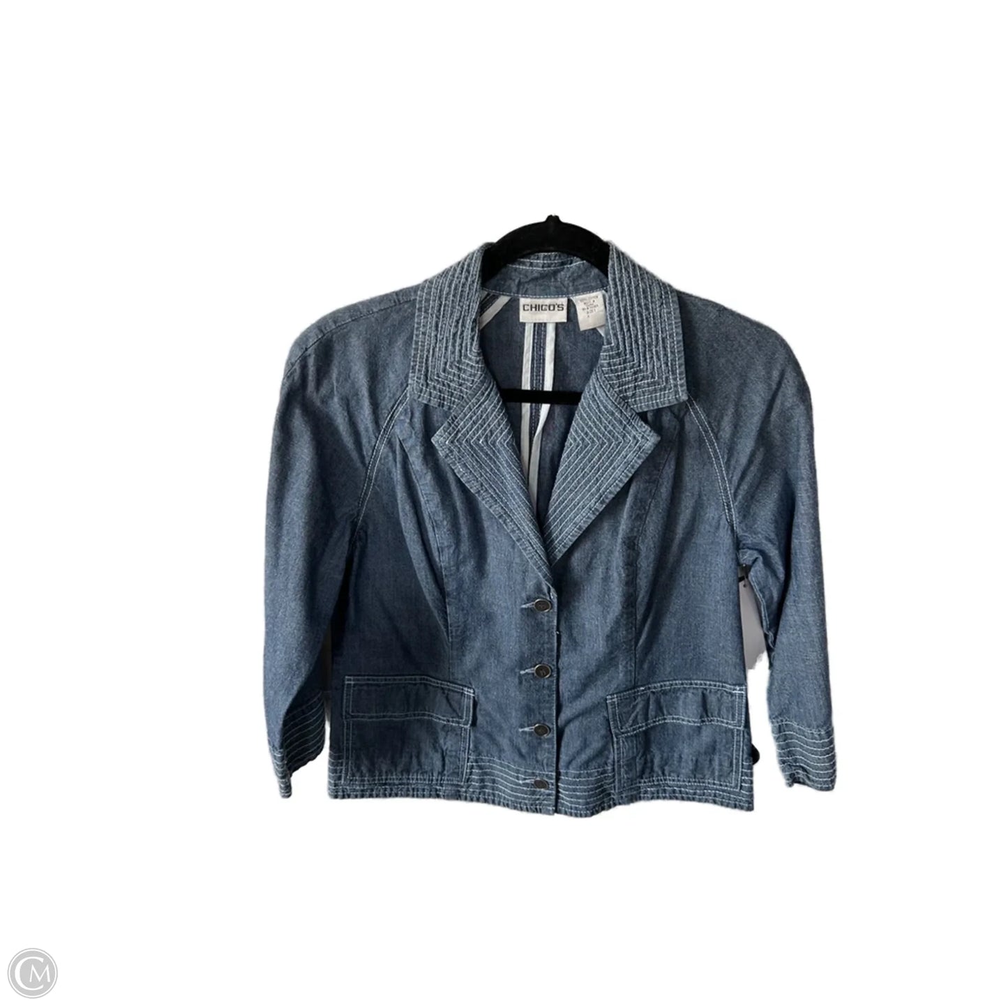 Blazer By Chicos In Blue Denim, Size: M