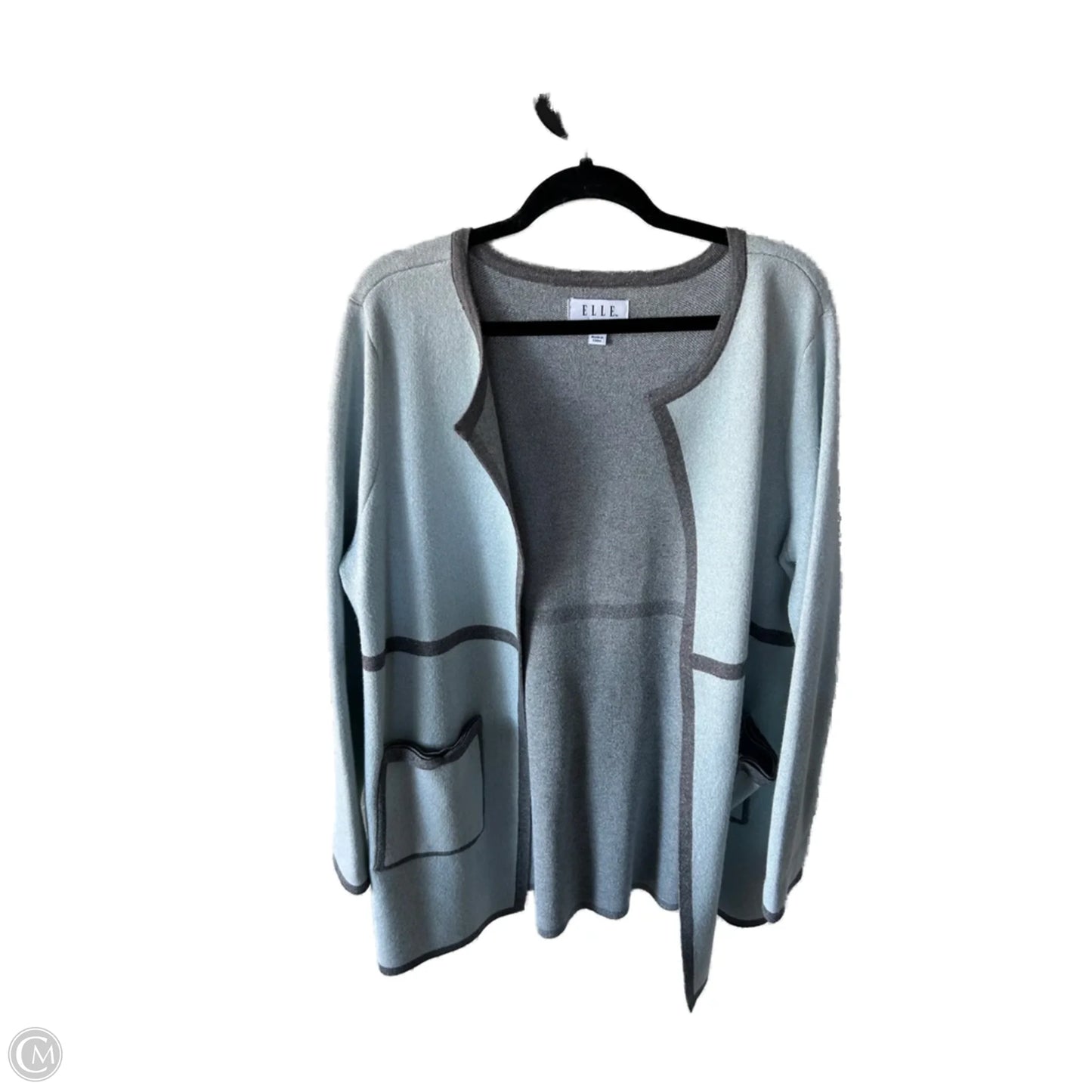 Sweater Cardigan By Elle In Blue & Grey, Size: L