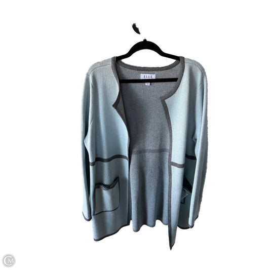Sweater Cardigan By Elle In Blue & Grey, Size: L