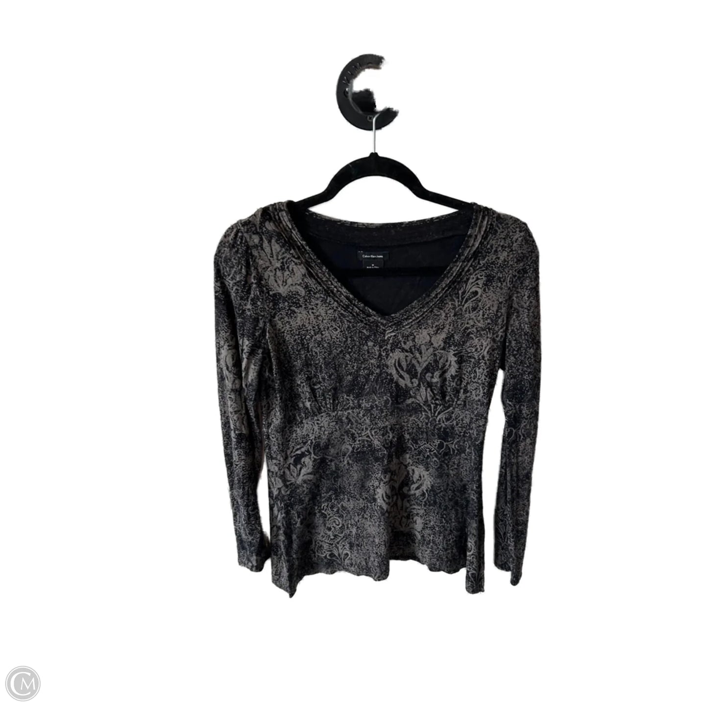 Top Long Sleeve By Calvin Klein In Black & Brown, Size: M