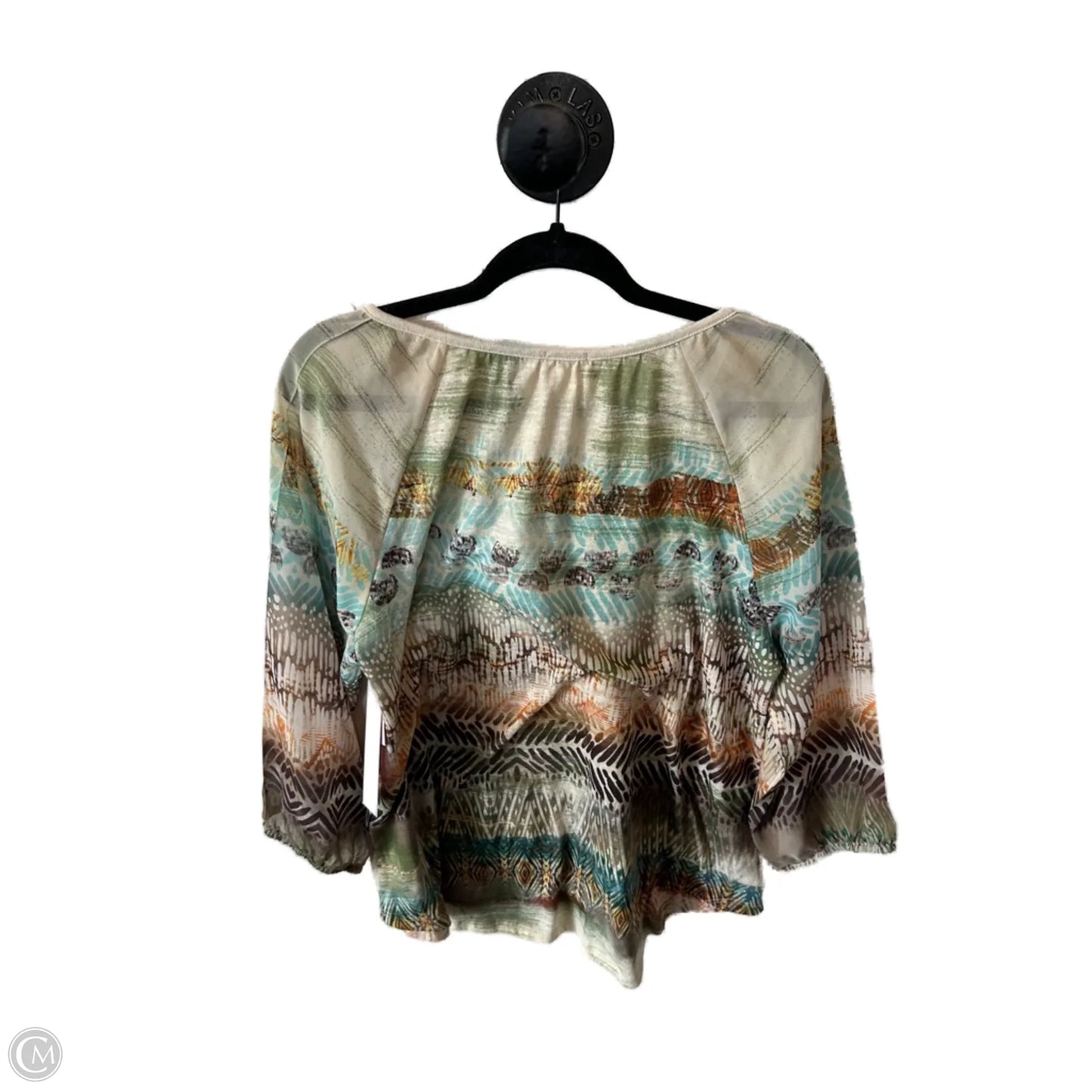 Top 3/4 Sleeve By Chicos In Green & Tan, Size: L
