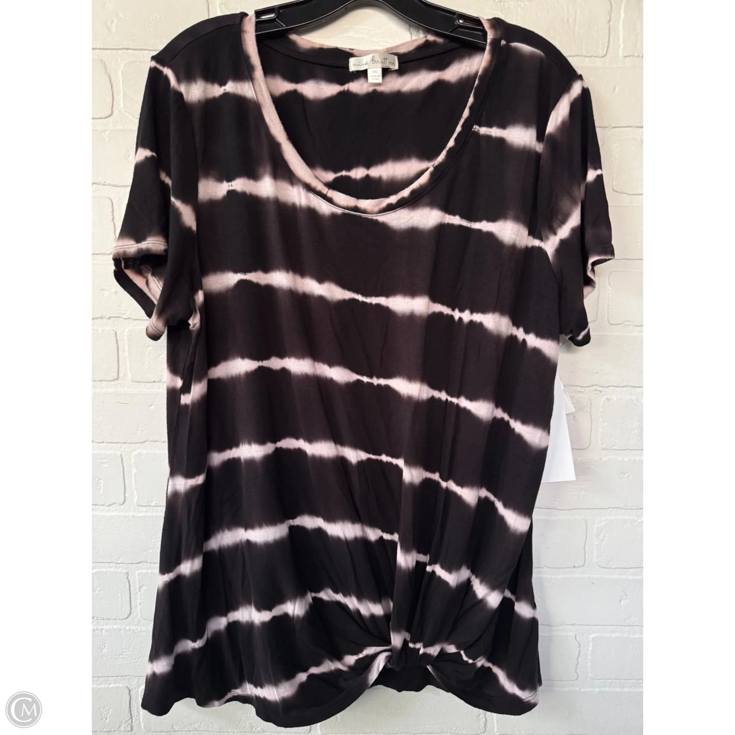 Top Short Sleeve Basic By Nine Britton In Black & Pink, Size: Xxl