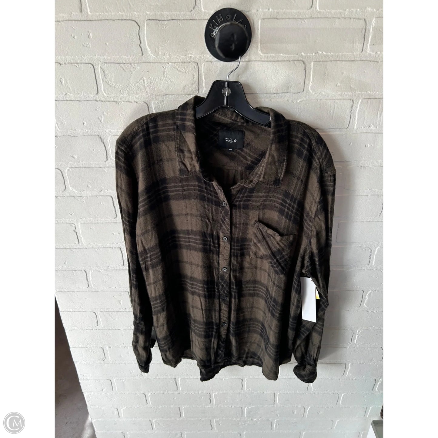 Top Long Sleeve By Rails In Black & Green, Size: Xxl