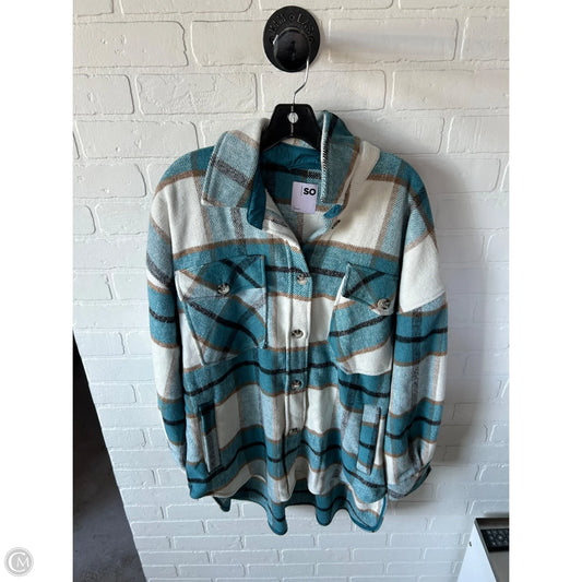 Jacket Shirt By So In Blue & Cream, Size: L