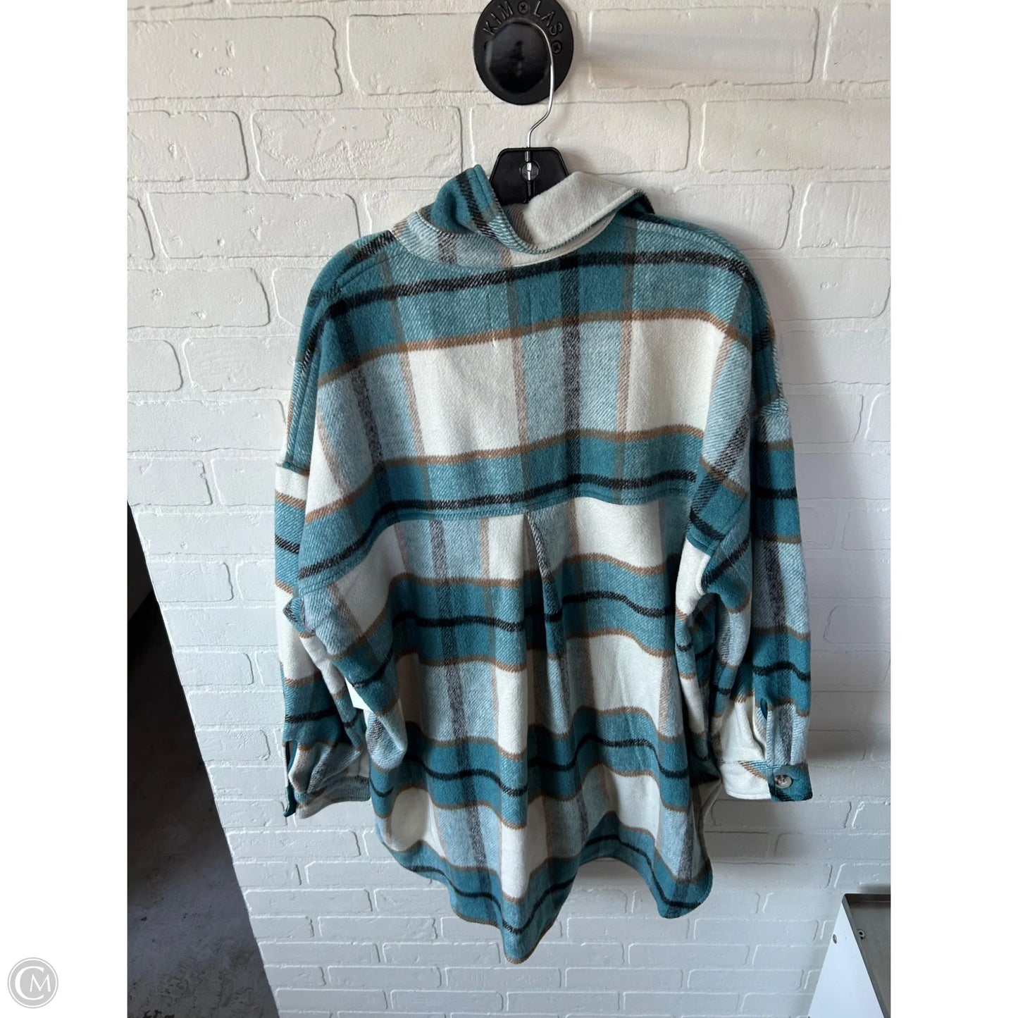 Jacket Shirt By So In Blue & Cream, Size: L
