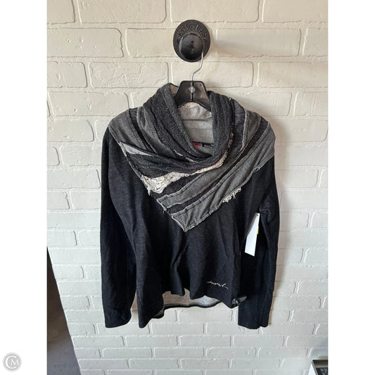 Top Long Sleeve By Desigual In Black & Grey, Size: L
