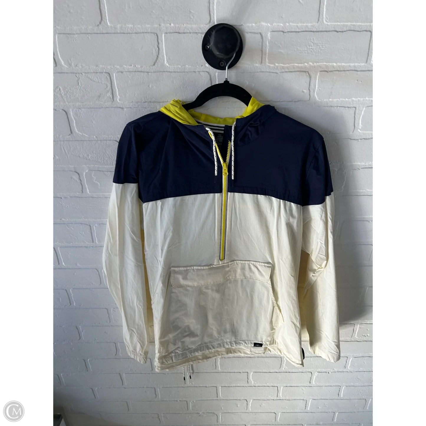 Jacket Windbreaker By New Balance In Blue & Cream, Size: L