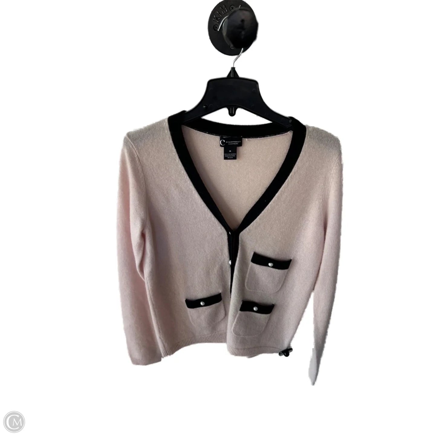 Sweater Cardigan Cashmere By Bloomingdales In Black & Pink, Size: M