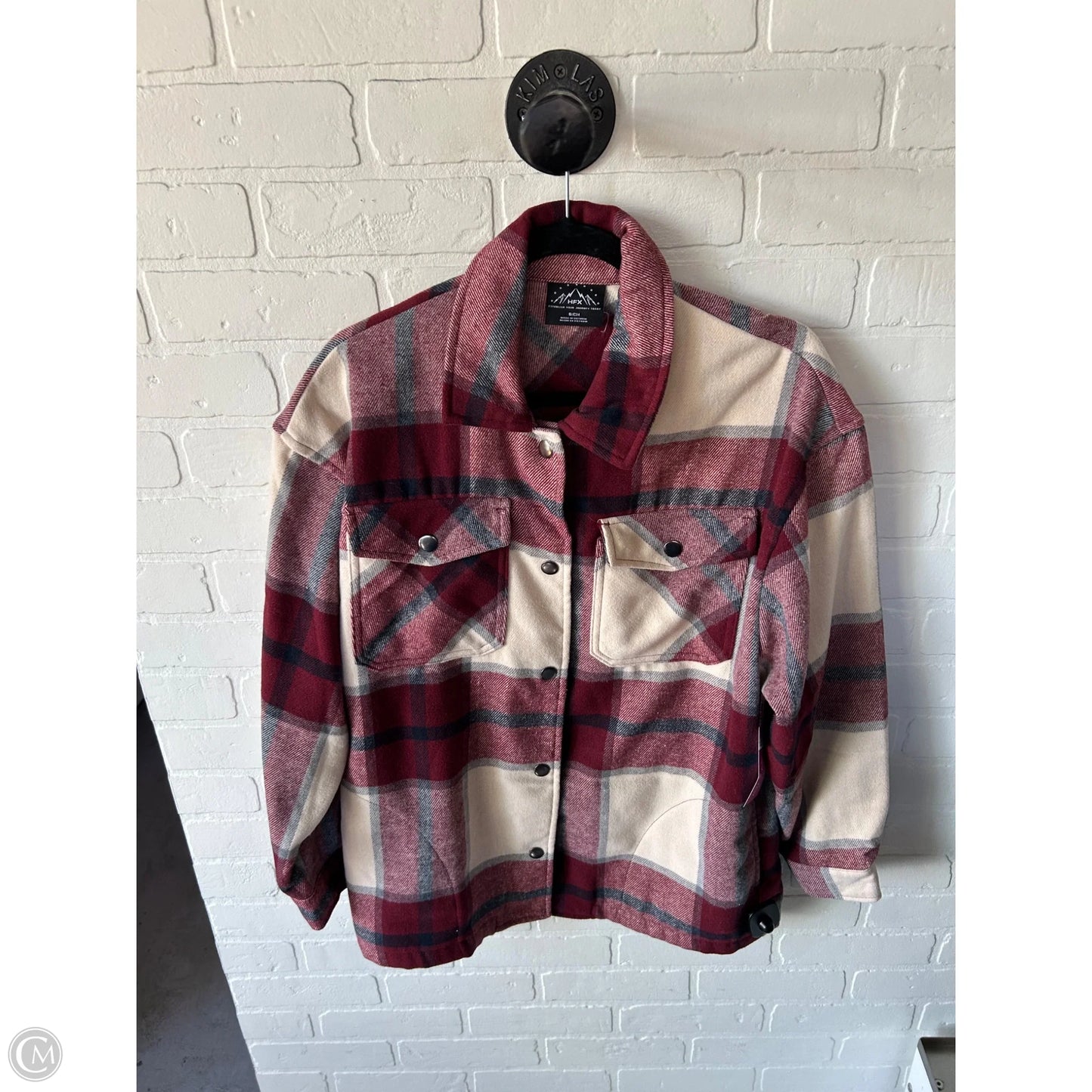 Jacket Shirt By Hfx In Red & Tan, Size: S