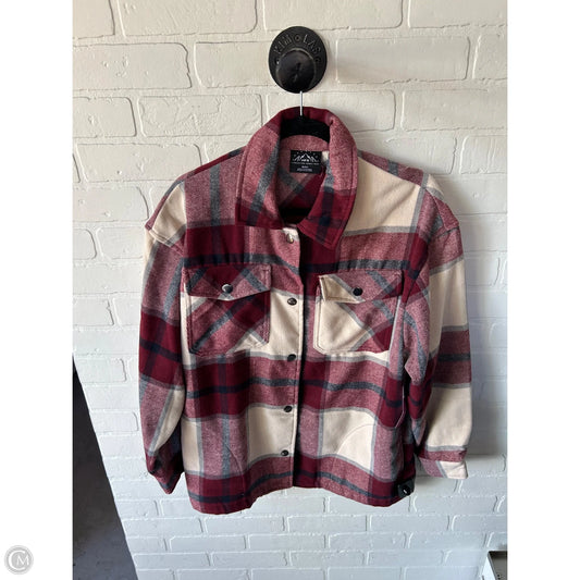 Jacket Shirt By Hfx In Red & Tan, Size: S