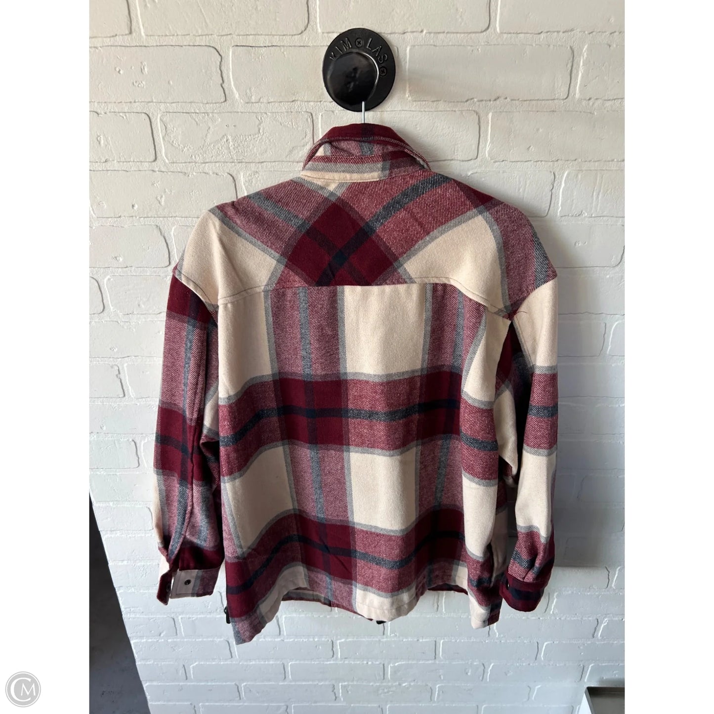 Jacket Shirt By Hfx In Red & Tan, Size: S