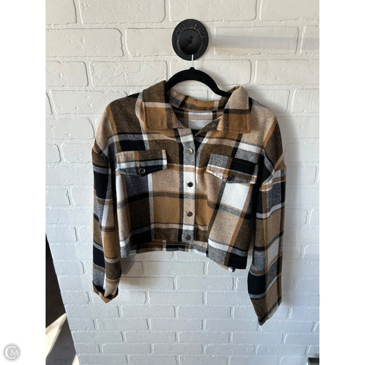 Jacket Shirt By Clothes Mentor In Brown & Cream, Size: L