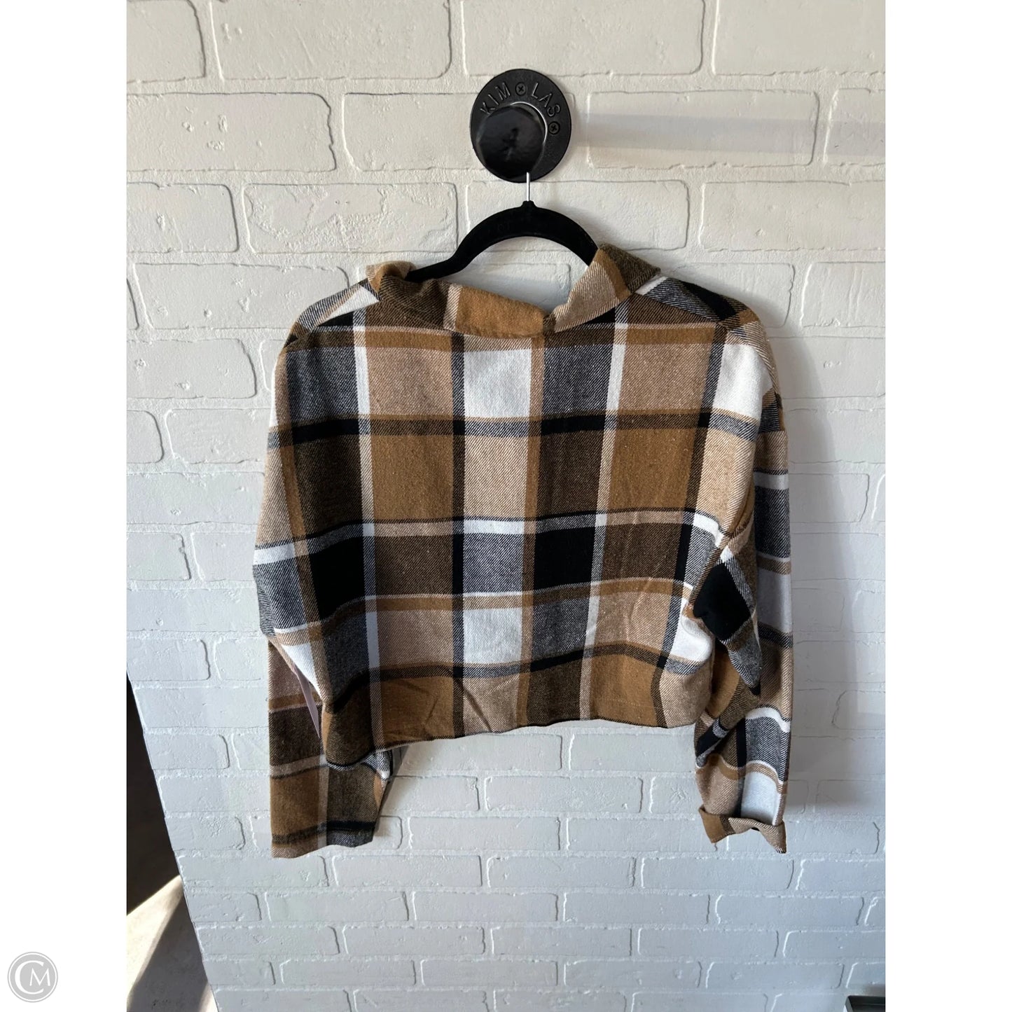 Jacket Shirt By Clothes Mentor In Brown & Cream, Size: L