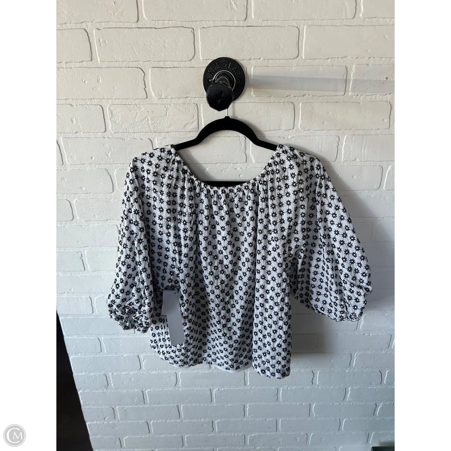 Top 3/4 Sleeve By Calvin Klein In Black & White, Size: S