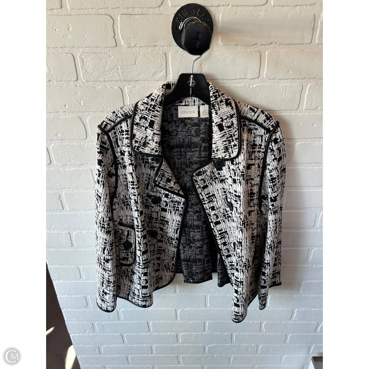Blazer By Chicos In Black & White, Size: M