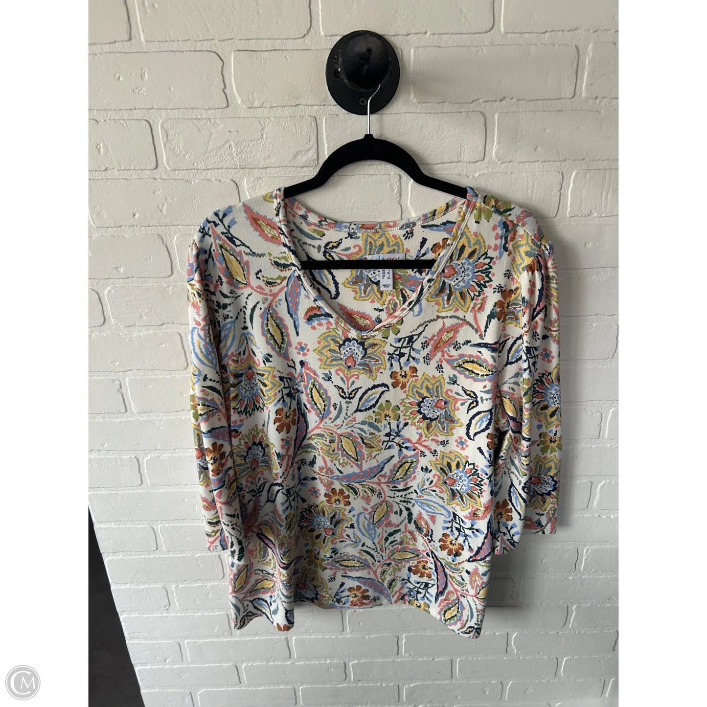 Top 3/4 Sleeve By Denim And Co Qvc In Blue & Pink, Size: L