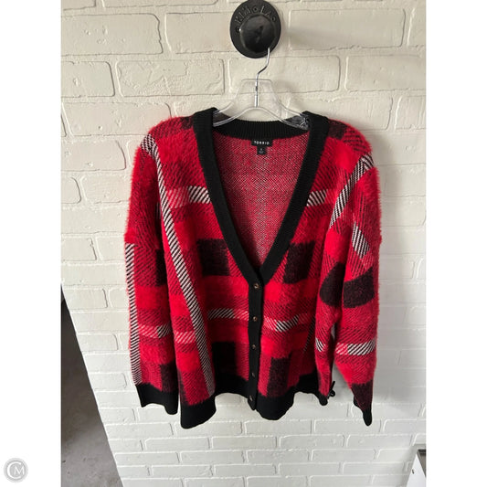 Sweater Cardigan By Torrid In Black & Red, Size: 3x