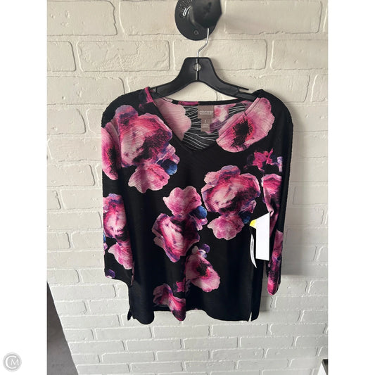 Top 3/4 Sleeve By Chicos In Black & Pink, Size: M