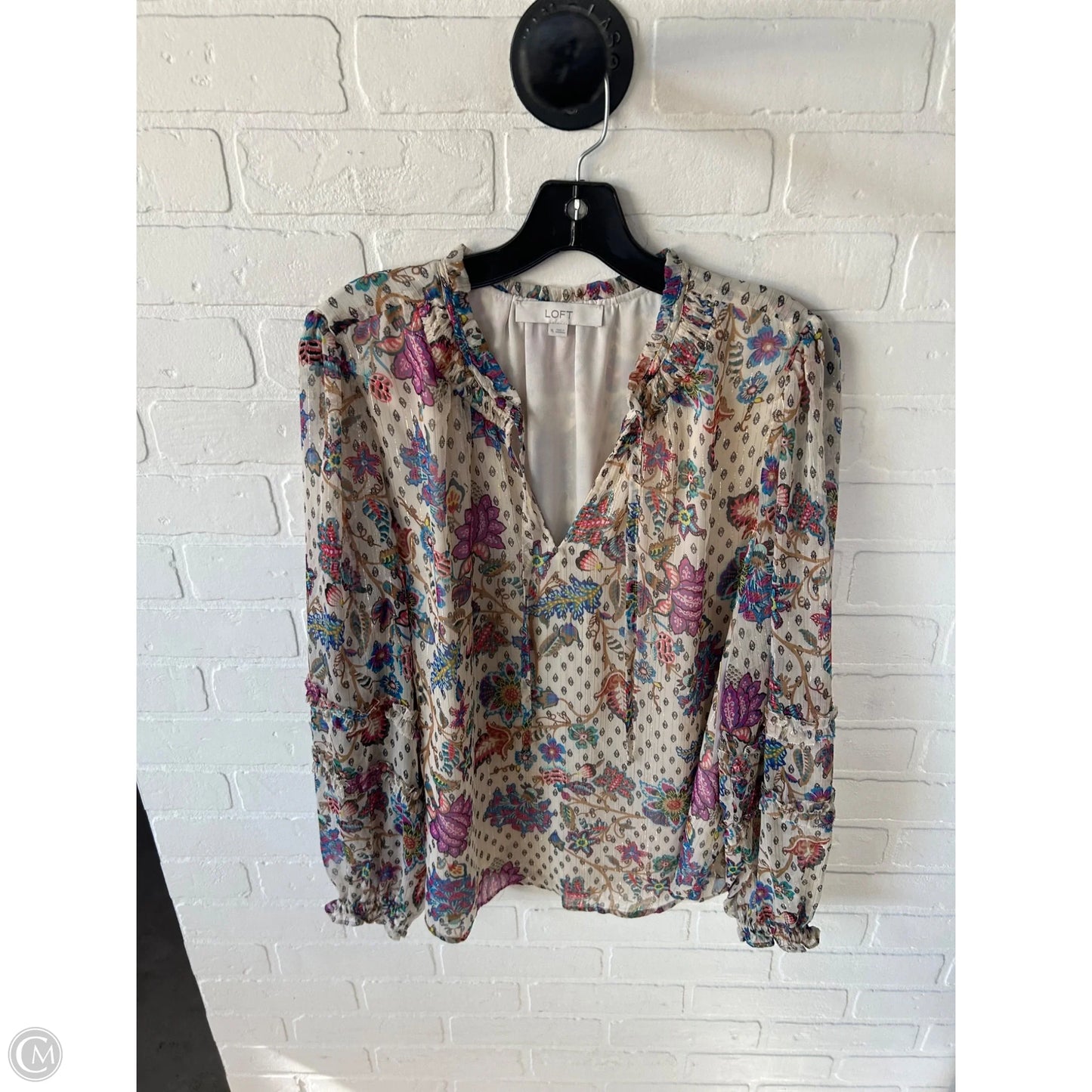 Top Long Sleeve By Loft In Purple & Tan, Size: Xl