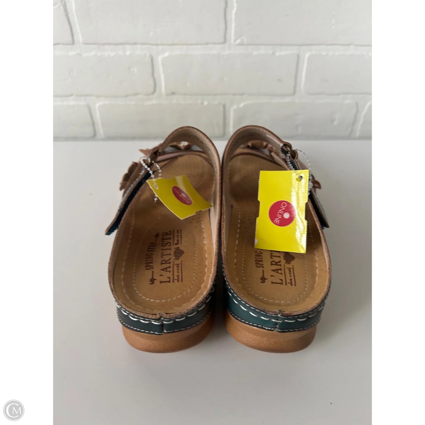 Sandals Heels Block By Spring Step In Green & Orange, Size: 8.5