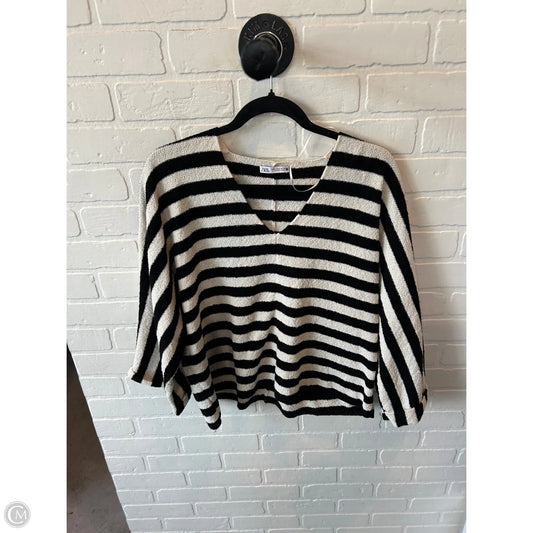 Top Long Sleeve By Zara In Black & Cream, Size: M