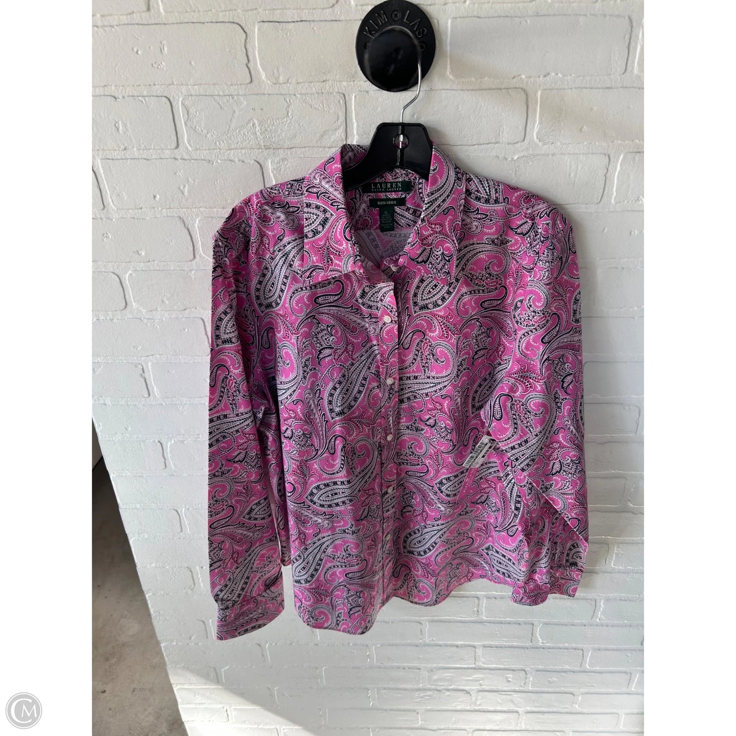 Top Long Sleeve By Lauren By Ralph Lauren In Black & Pink, Size: Xl