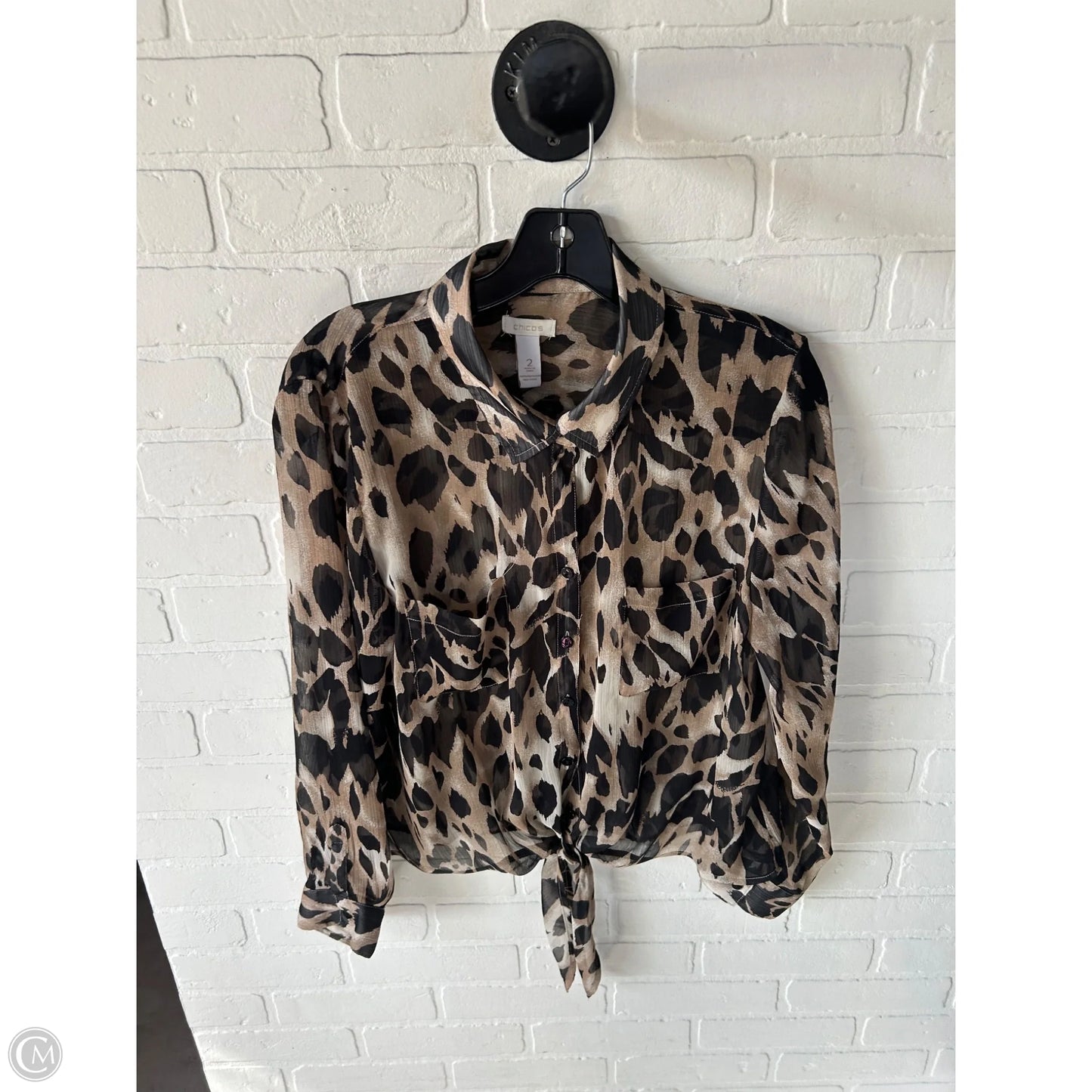 Top Long Sleeve By Chicos In Black & Brown, Size: L