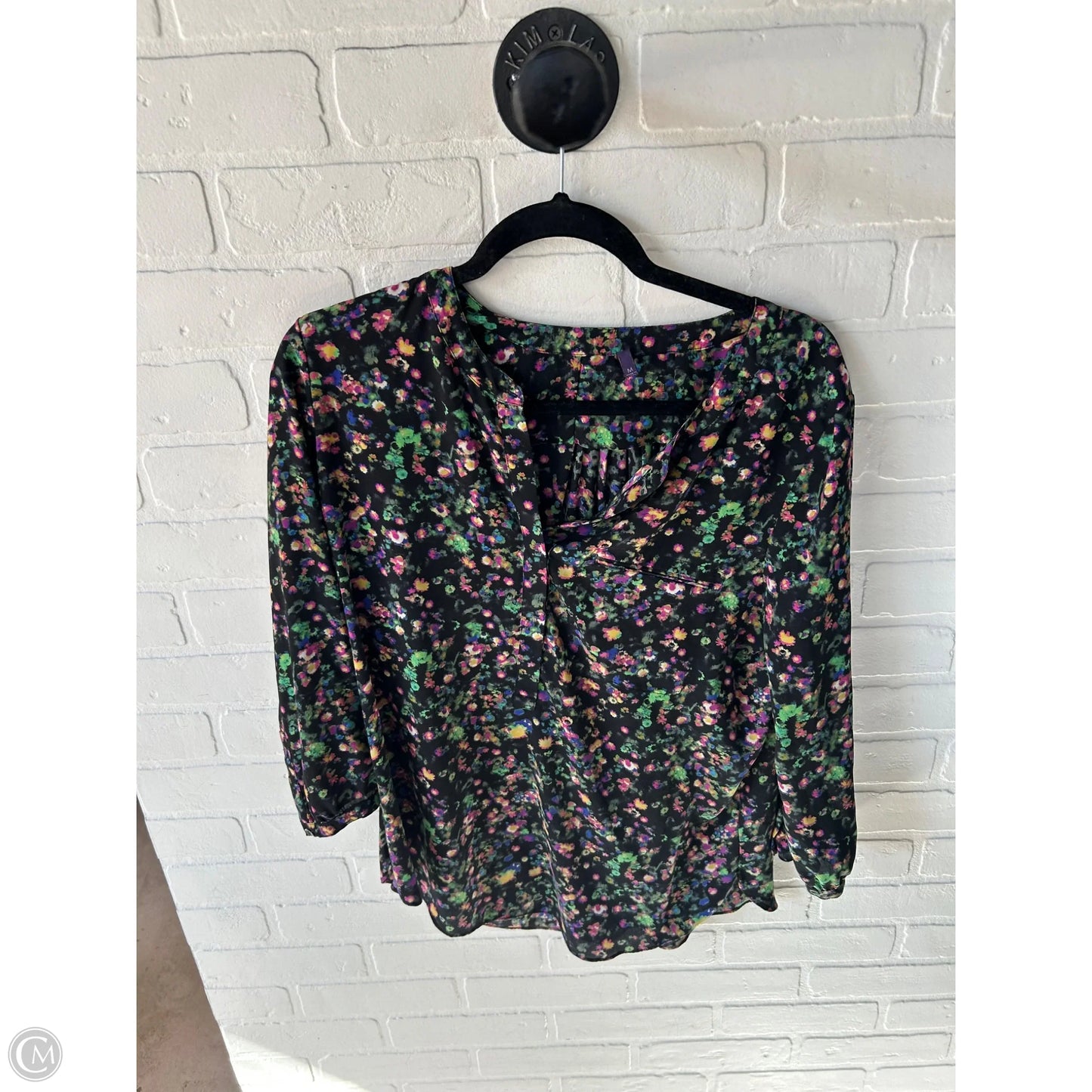 Top 3/4 Sleeve By Not Your Daughters Jeans In Black & Green, Size: M