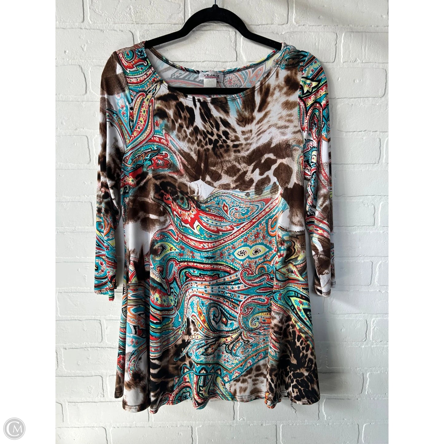 Top 3/4 Sleeve By Clothes Mentor In Blue & Brown, Size: S