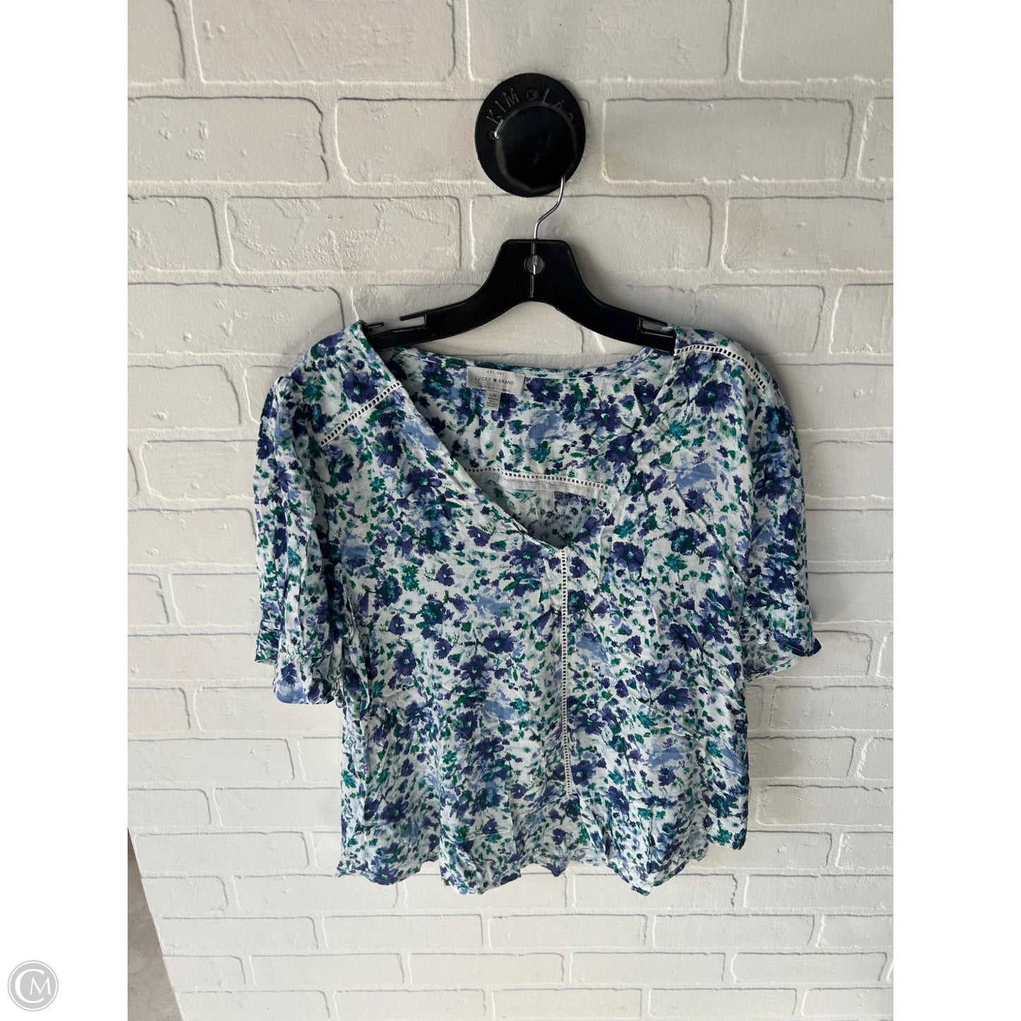 Top Short Sleeve By Lucky Brand In Blue & Green, Size: L