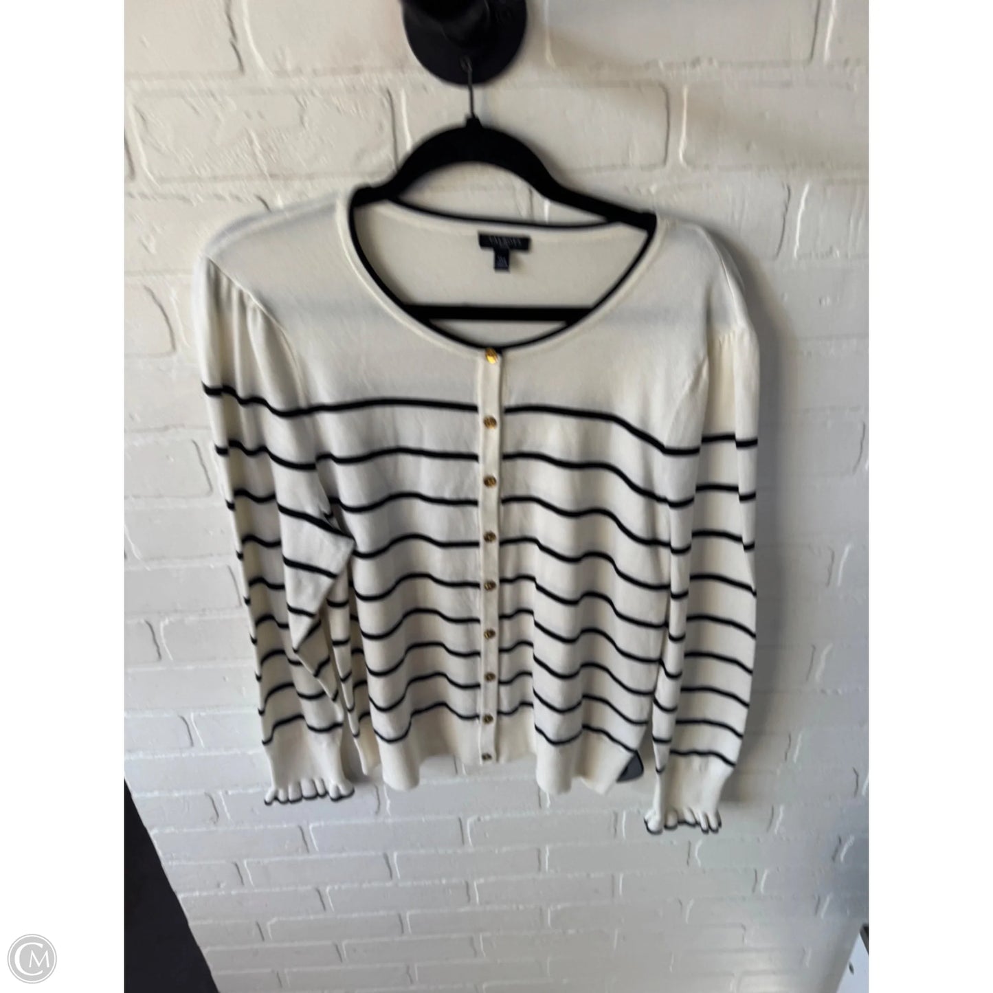 Sweater Cardigan By Talbots In Black & Cream, Size: Xlp