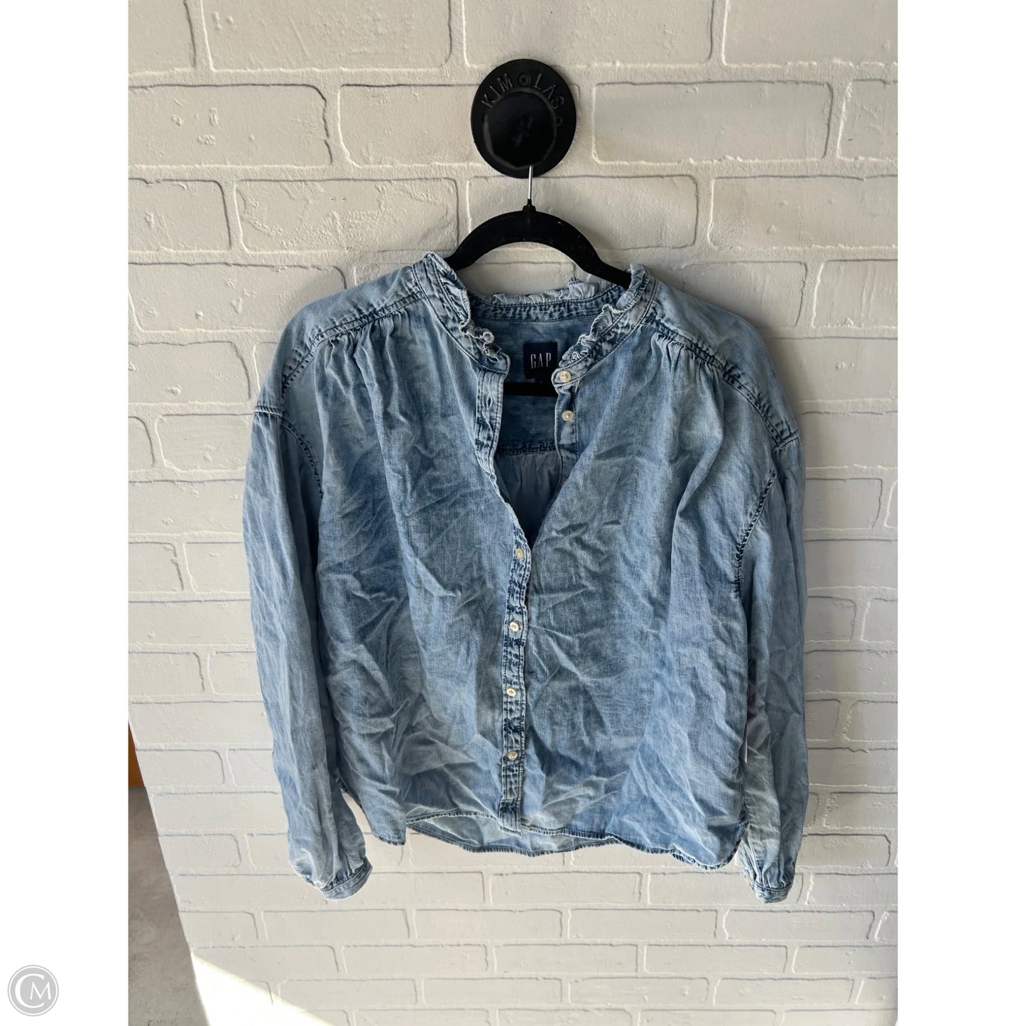 Top Long Sleeve By Gap In Blue Denim, Size: L