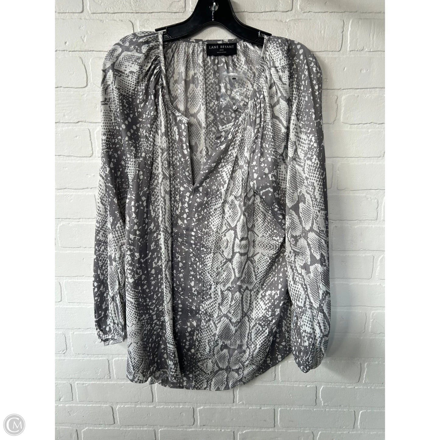 Top Long Sleeve By Lane Bryant In Grey & White, Size: L