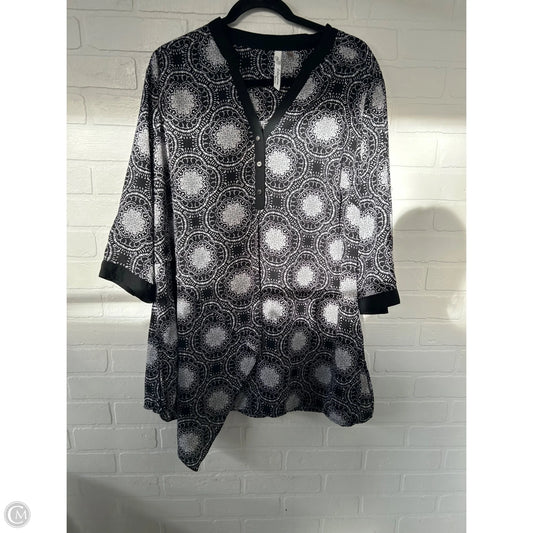 Top 3/4 Sleeve By Ny Collection In Black & Grey, Size: 1x