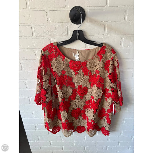 Top 3/4 Sleeve By Chicos In Red & Tan, Size: Xl