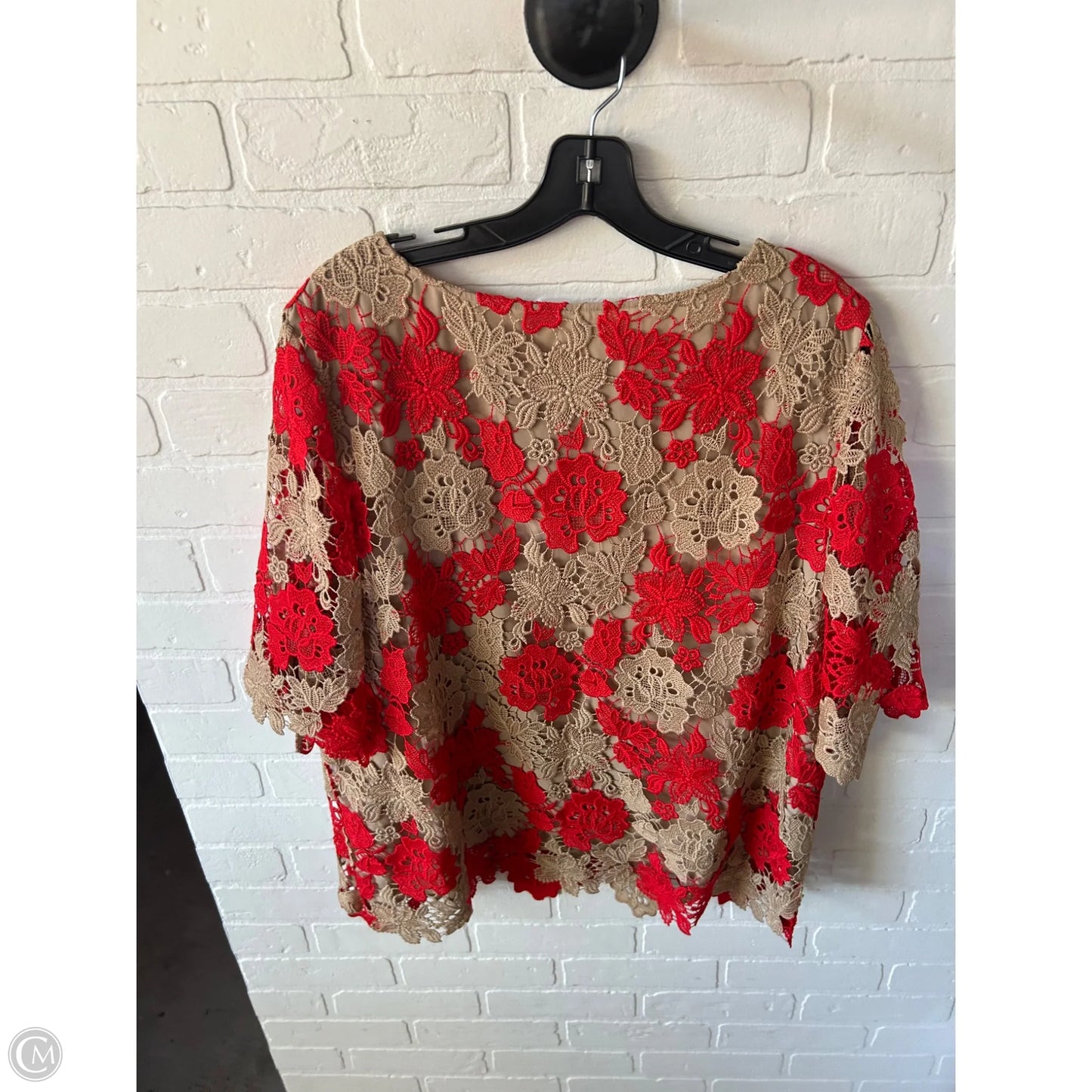 Top 3/4 Sleeve By Chicos In Red & Tan, Size: Xl