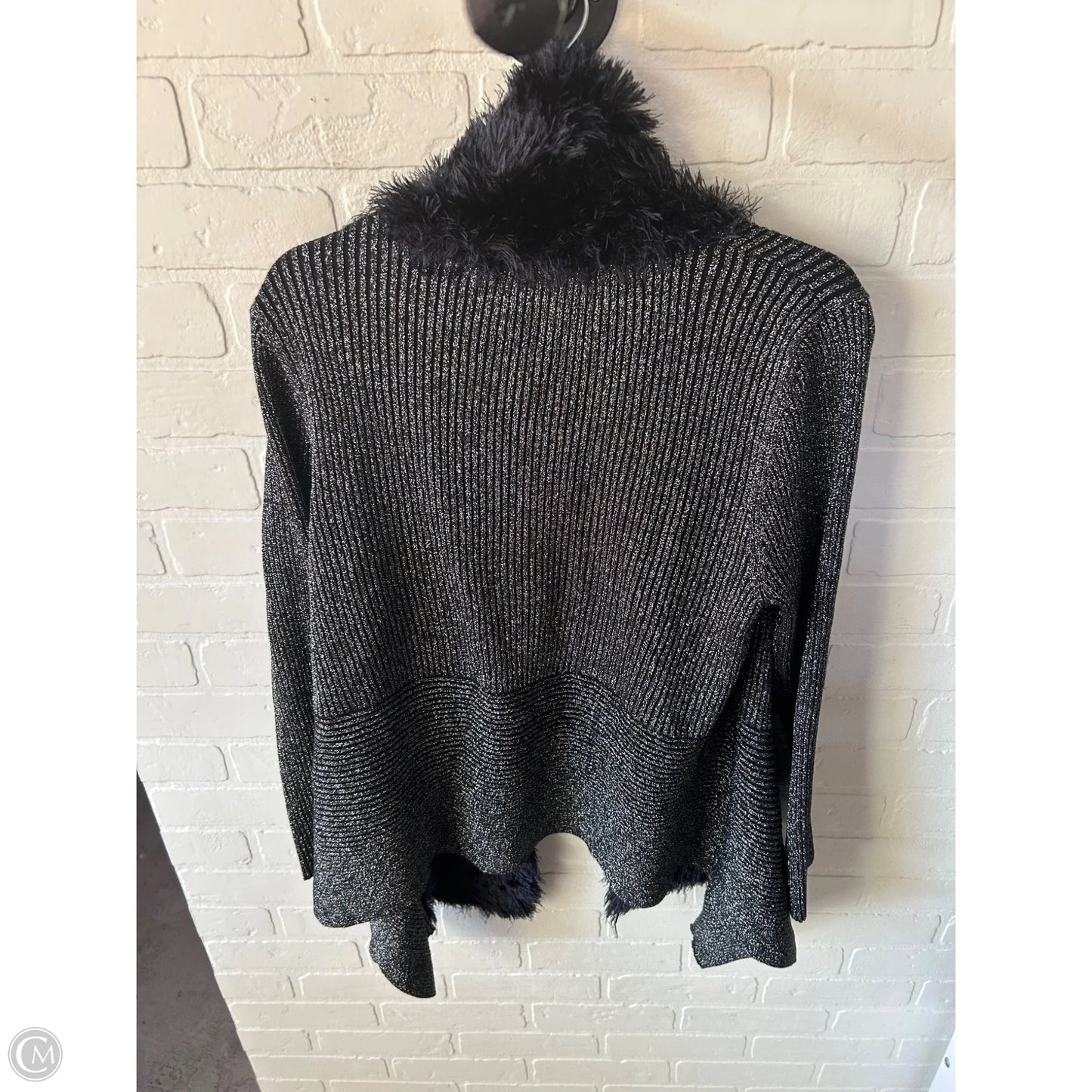 Sweater Cardigan By Clothes Mentor In Black & Silver, Size: L