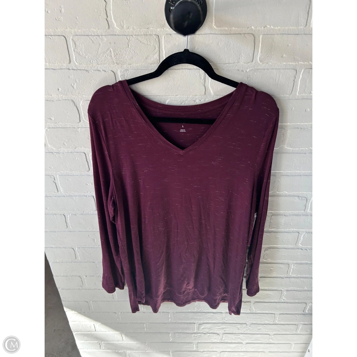 Top Long Sleeve Basic By Dip In Maroon, Size: L