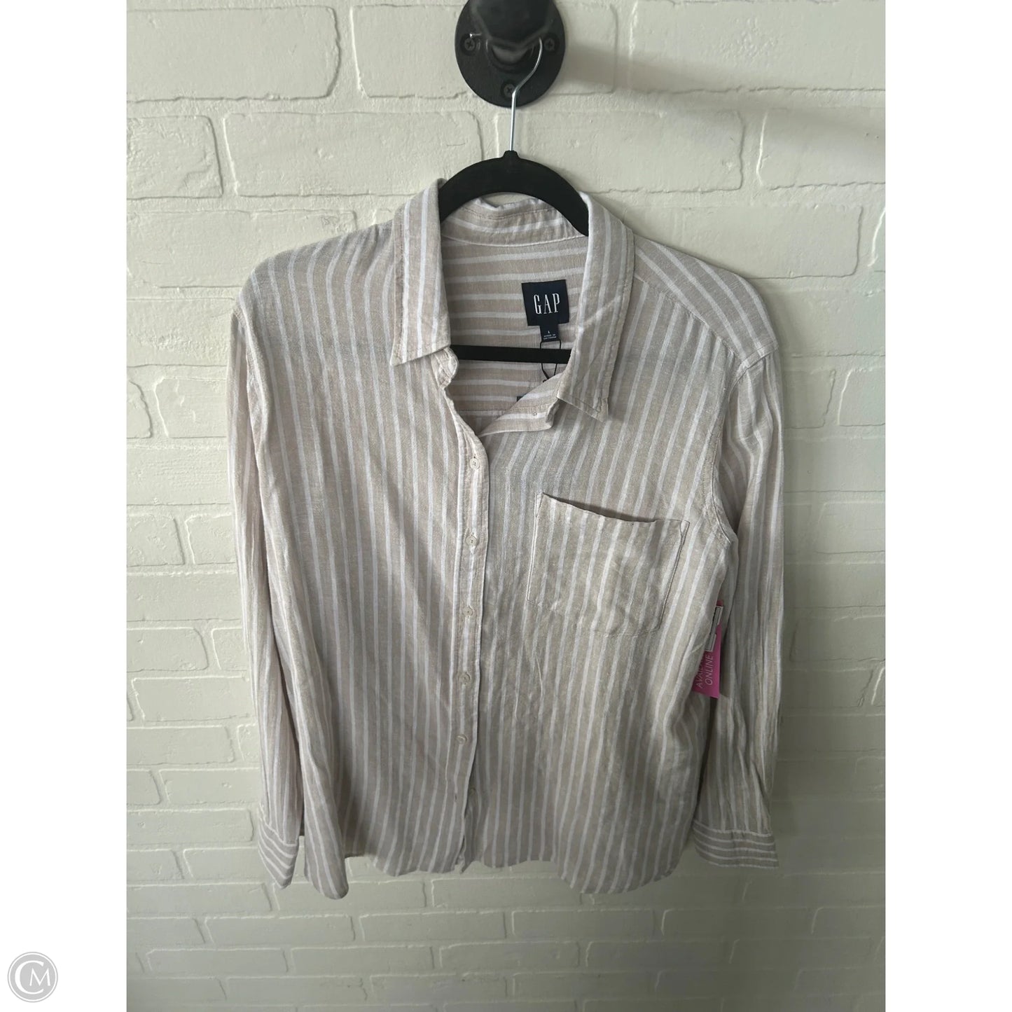 Top Long Sleeve By Gap In Tan & White, Size: L