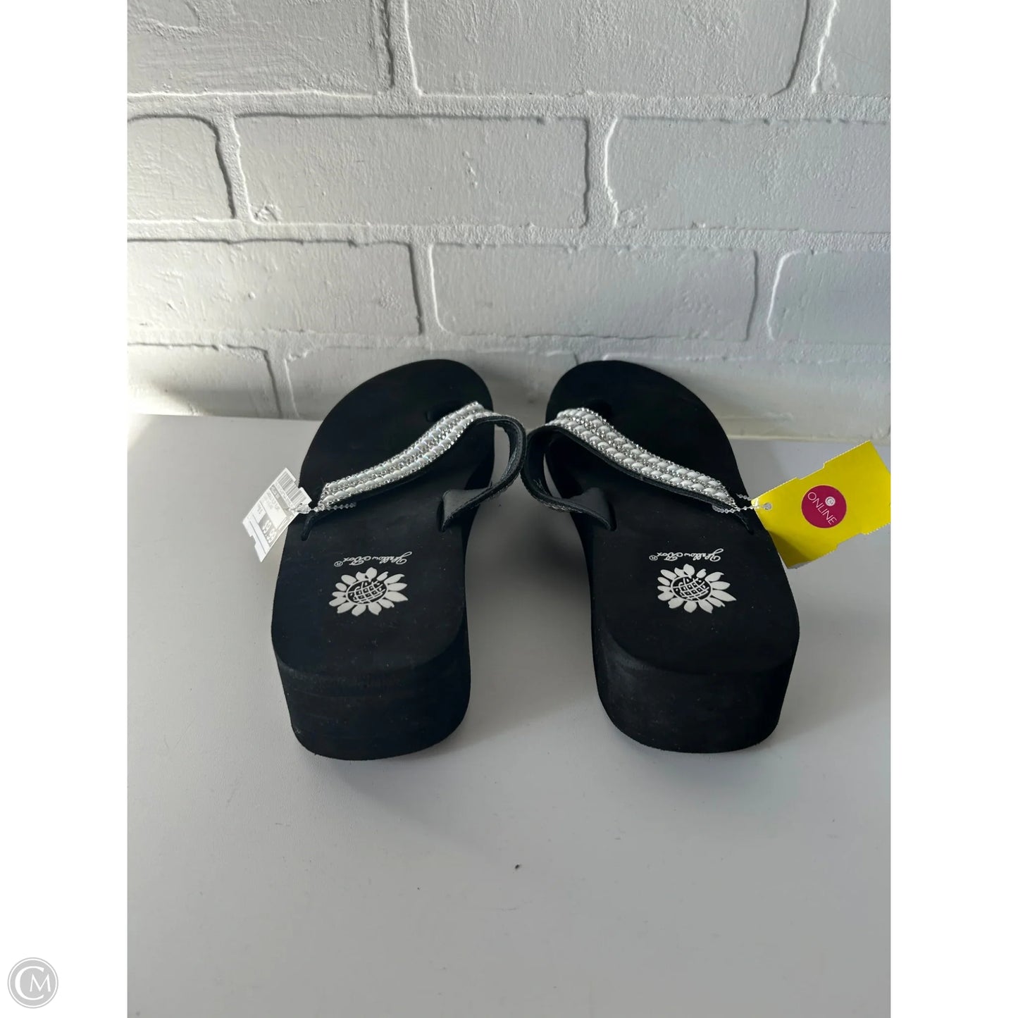 Sandals Flip Flops By Yellow Box In Black & Silver, Size: 9.5
