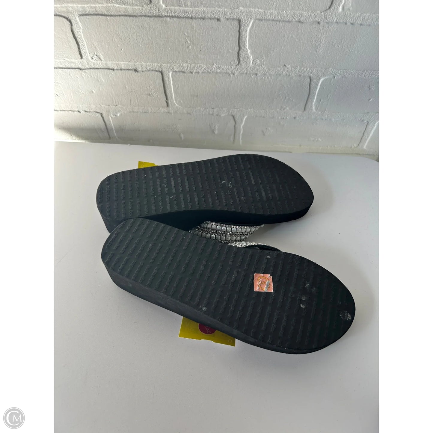 Sandals Flip Flops By Yellow Box In Black & Silver, Size: 9.5